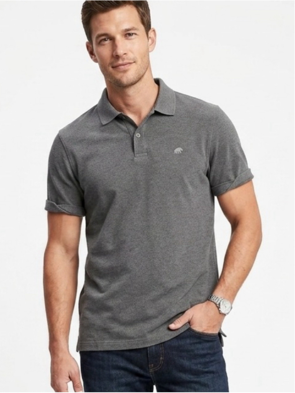 Banana Republic Men’s Charcoal Grey Elephant Logo Pique Polo Shirt - Size M -657